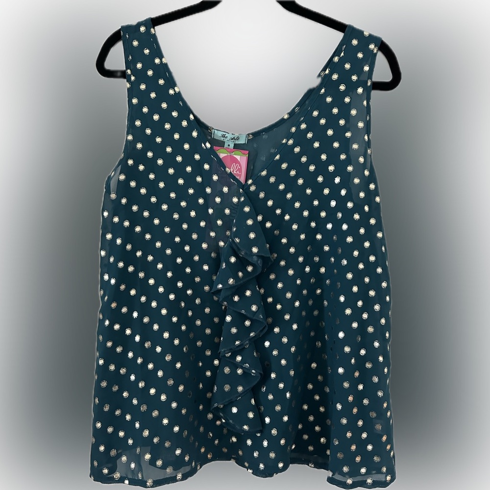 Top Polka Dots Teal with Gold Medium